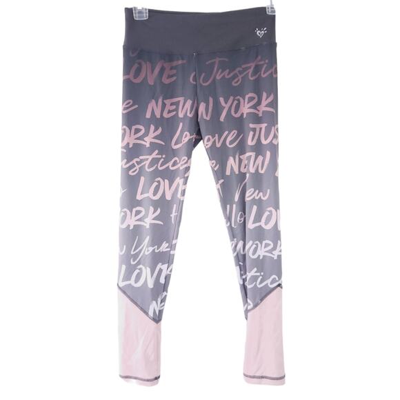 Justice Active Girls Leggings Size 12 Gray Pink Stretch Workout Pants - Picture 1 of 3